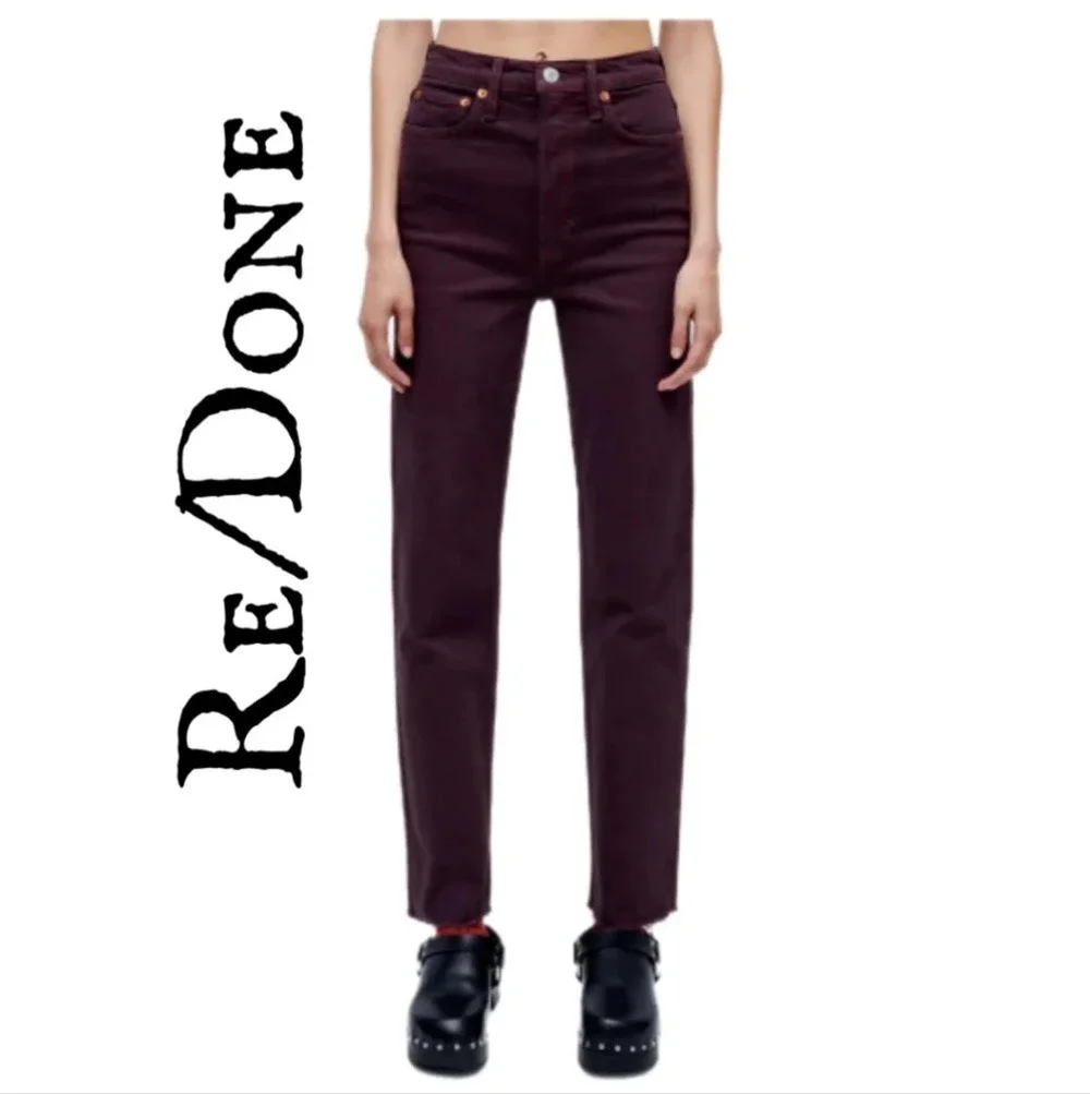 Re/Done Womens Washed Plum Denim 70s Ultra High Rise Stove Pipe Jeans Sz 31*